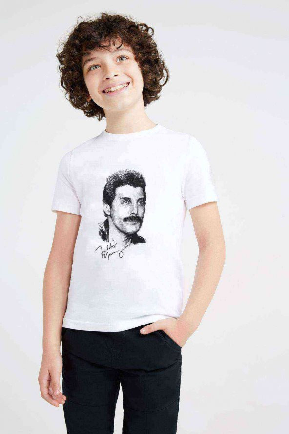 Freddie Mercury 1 Baskılı Unisex Çocuk Beyaz t-shirt