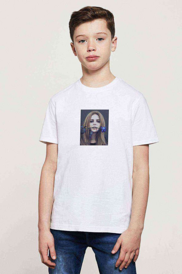 Lana Del Rey Baskılı Unisex Çocuk Beyaz t-shirt