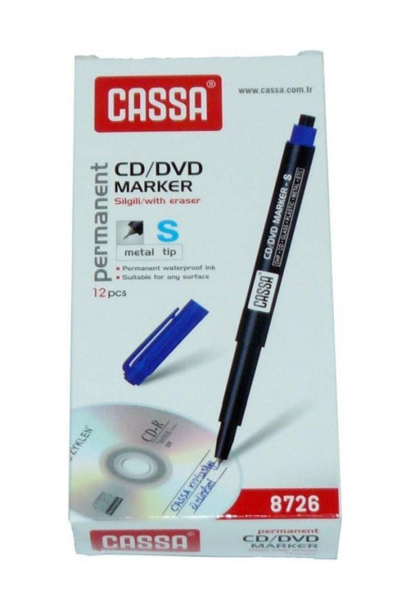 Cassa Asetat Kalemi (12 li)Permanent Marker S Seri Mavi 8726