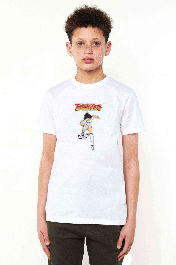 Tsubasa Captain Baskılı Unisex Çocuk Beyaz t-shirt