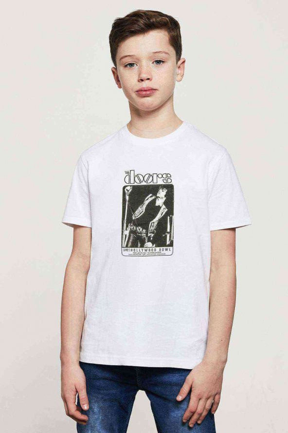 The Doors Live Hollywood Bowl Baskılı Unisex Çocuk Beyaz t-shirt