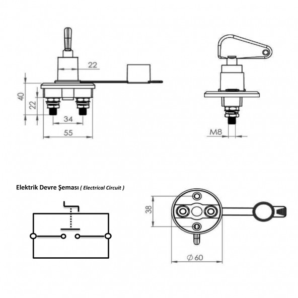 Akü Devre Kesici Şalter IP40 - 12V 24V 150A - Resim 4