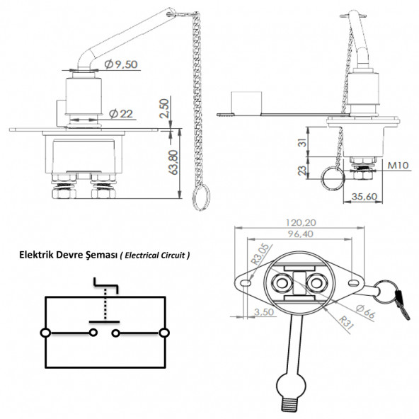 Metal Akü Devre Kesici Şalter - 12V 24V 300A - 5