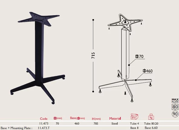 Tablalı Masa Ayağı 11.473 - Taban Çapı 46cm - 2