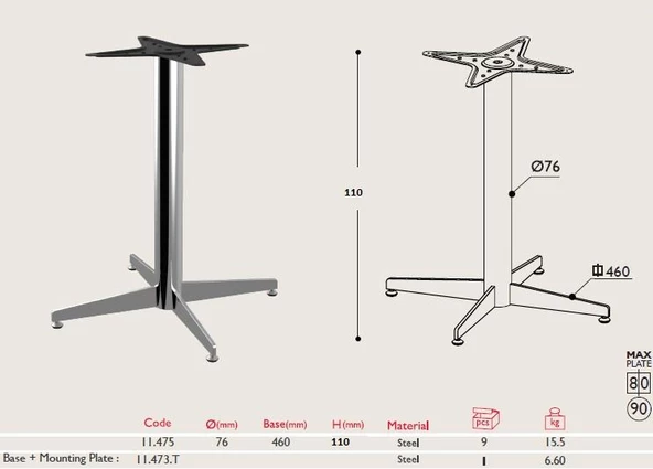 Tablalı Masa Ayağı 11.475.110 - Taban Çapı 46cm H110 - Resim 2
