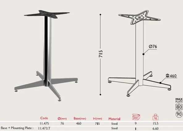 Tablalı Masa Ayağı 11.475 - Taban Çapı 46cm - Resim 2