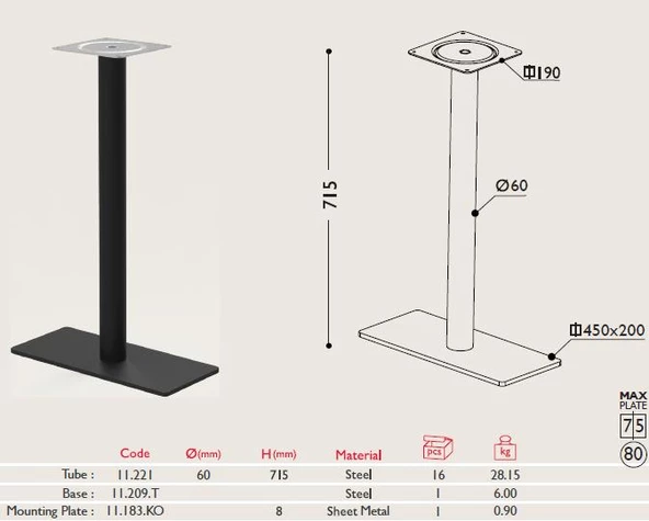 Tablalı Masa Ayağı 11.209 - Taban 20*45cm - 2
