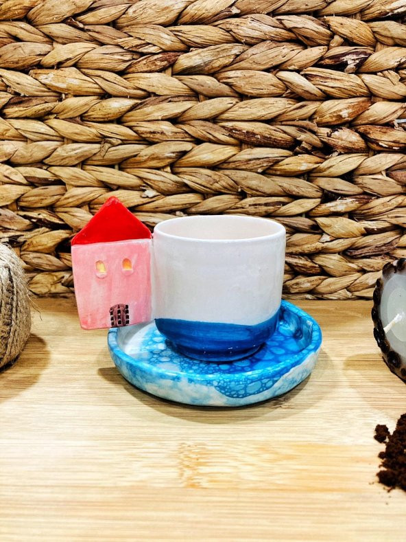 Handmade Bodrum Kahve Fincanı-1 adet tabaklı
