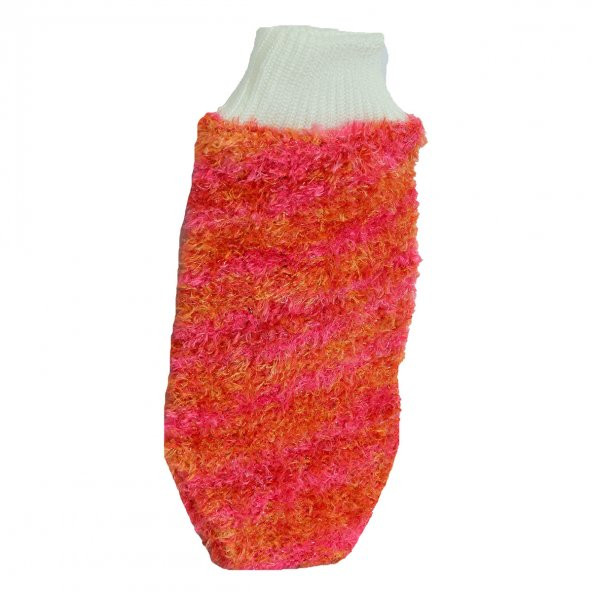 Lastikli El Geçmeli Yumuşak Eldiven Banyo Lifi Pembe-Turuncu 20x10 Cm - 3