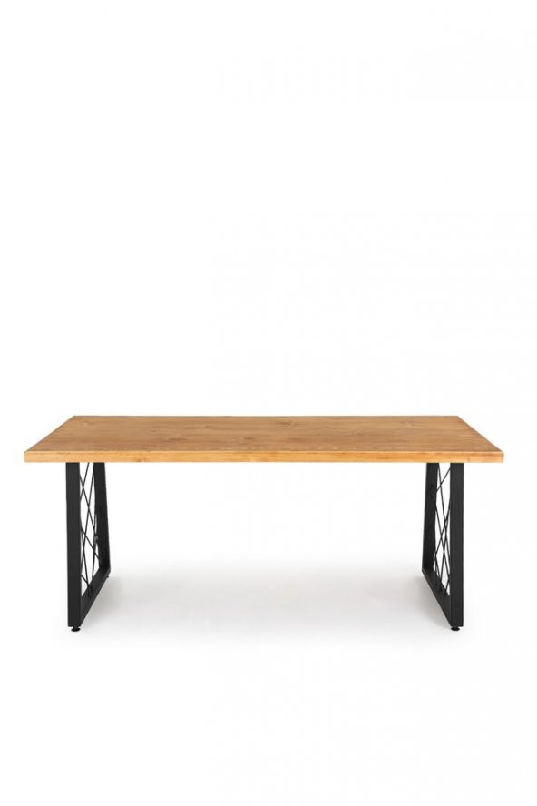 160x80 Doğal Ladin Ahşap Kütük Ağaç Masa Tel Detay Eğik U Ayak - 2