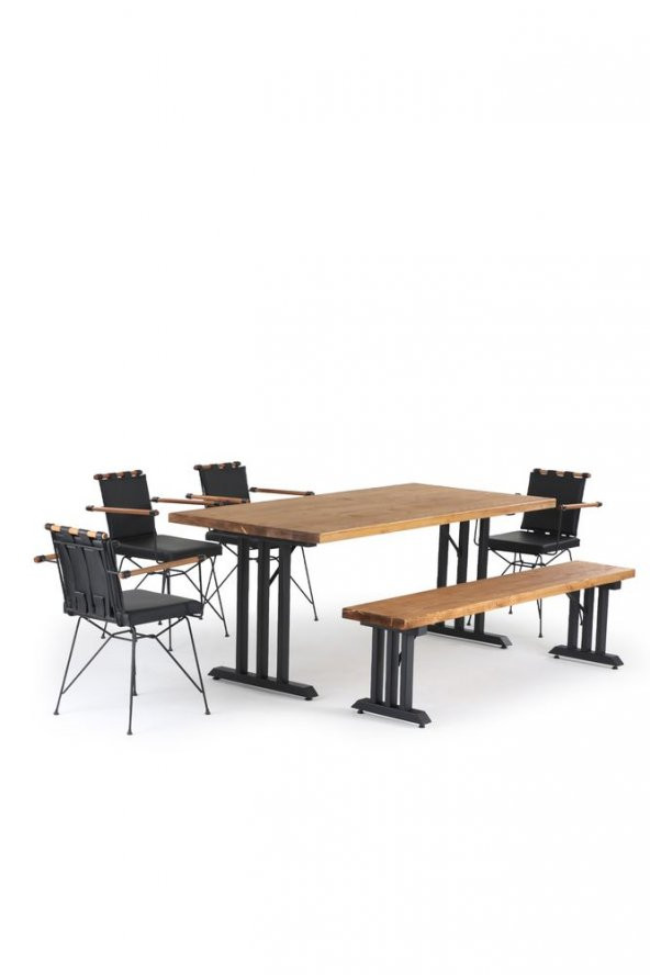 180x90 Doğal Ladin Ahşap Kütük Ağaç Masa 3 Kollu Mızrak Ayak - 4