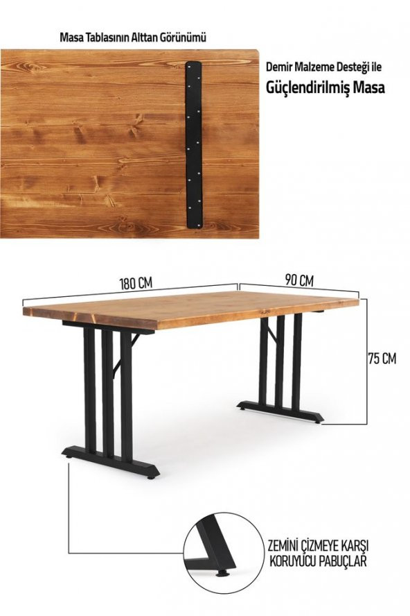 180x90 Doğal Ladin Ahşap Kütük Ağaç Masa 3 Kollu Mızrak Ayak - 5