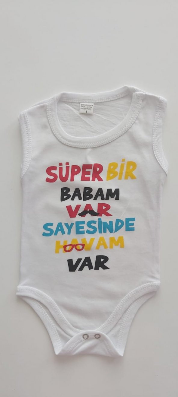 ESES BEBE ebek Çıtçıtlı Zıbın Süper Bir Babam Var Sayesinde Havam Var Yazılı body zıbın