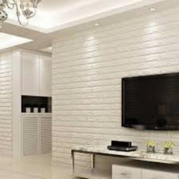 Renkli Duvarlar Kendinden Yapışkanlı 3D Tuğla Duvar Paneli Beyaz 77*70 CM 0,53M2 - 8