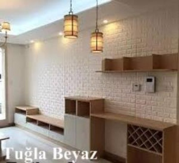 Renkli Duvarlar Kendinden Yapışkanlı 3D Tuğla Duvar Paneli Beyaz 77*70 CM 0,53M2 - 9