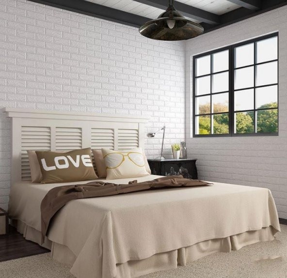 Renkli Duvarlar Kendinden Yapışkanlı 3D Tuğla Duvar Paneli Beyaz 77*70 CM 0,53M2 - 11