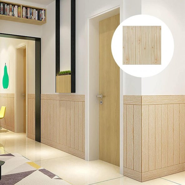 Renkli Duvarlar NW37 Bej Ahşap Kendinden Yapışkanlı 3D Dekoratif Duvar Paneli - 4