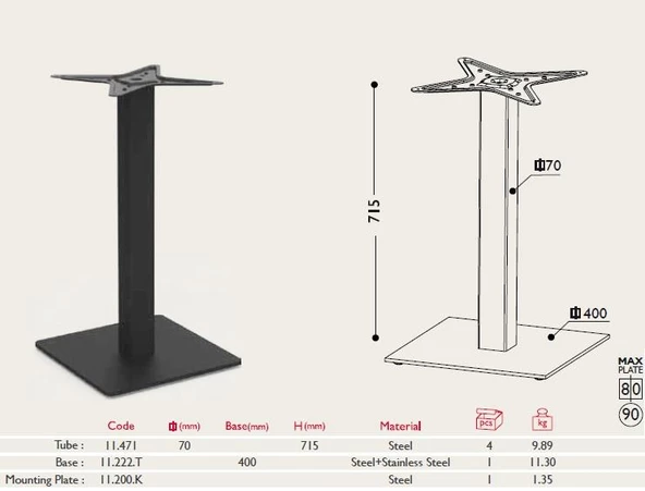 Tablalı Masa Ayağı 11.222 - Taban 40*40cm - Resim 2