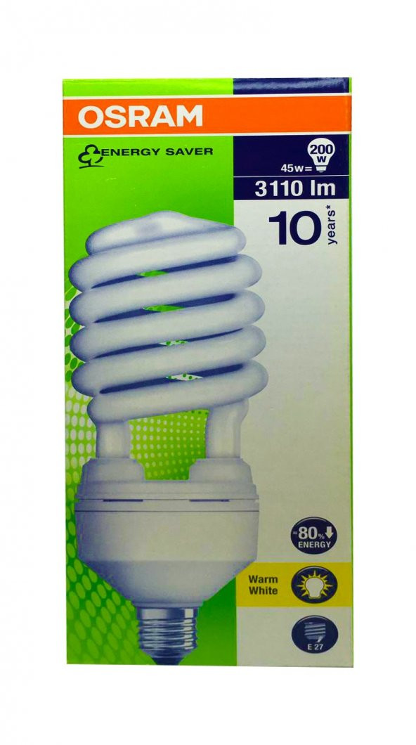 Osram OSRAM 45 WATT E-27 3110 LUMEN GÜN IŞIĞI RENK ENERJİ TASARRUFLU SPİRAL AMPUL (80 ENERJİ TASARRUFU)