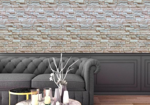 Renkli Duvarlar Doğal Taş 3D Kendinden Yapışkanlı Duvar Kaplama Kağıdı Paneli