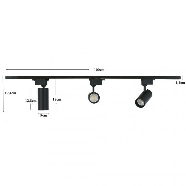 Limaks Lider Elektrik TAM SET SİYAH KASA BEYAZ IŞIK 30W 1 METRE RAYLI 3 ADET RAY SPOT LAMBA ARMATÜR - 2