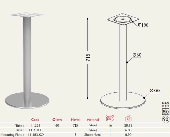 Tablalı Masa Ayağı 11.210 - Taban Çapı 36,5cm - Resim 2