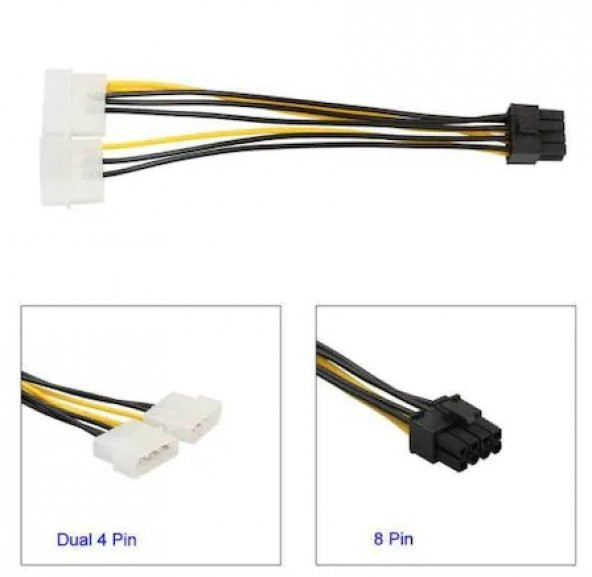 8 Pin Power Kablo 8 Pin to Molex Power PCIE Ekran Kartı Güç Kablo