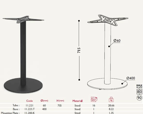 Tablalı Masa Ayağı 11.223 - Taban Çapı 40cm - Resim 2