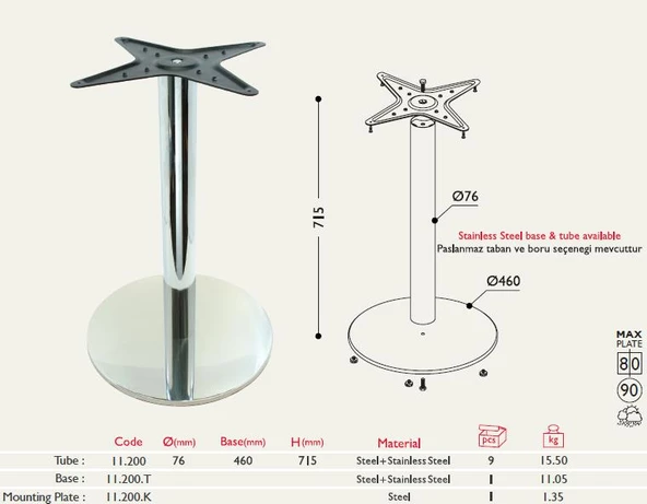 Tablalı Masa Ayağı 11.200 - Taban Çapı 46cm - Resim 3