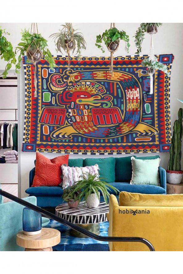 Hobimania Duvar Örtüsü Tapestry Renkli Yılan Mandala Hippi Saykodelik 150x100 cm Duvar Dekorasyon Moda