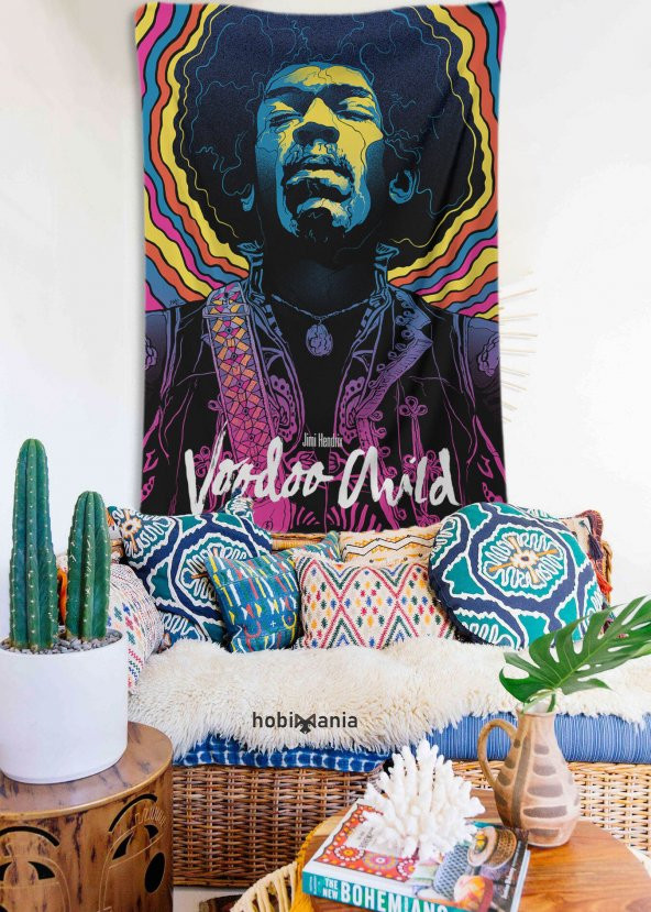 Hobimania Duvar Örtüsü Tapestry Jimi Hendrix 150x100 cm Duvar Dekorasyon Moda