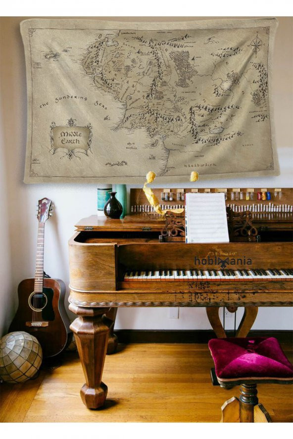 Hobimania Duvar Örtüsü Tapestry Yüzüklerin Efendisi Orta Dünya Haritası LOTR 150x100 cm Duvar Dekorasyon Moda