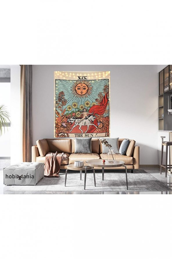 Hobimania Duvar Örtüsü Tarot Sun Güneş Renkli 150x200 cm Duvar Dekorasyon Moda