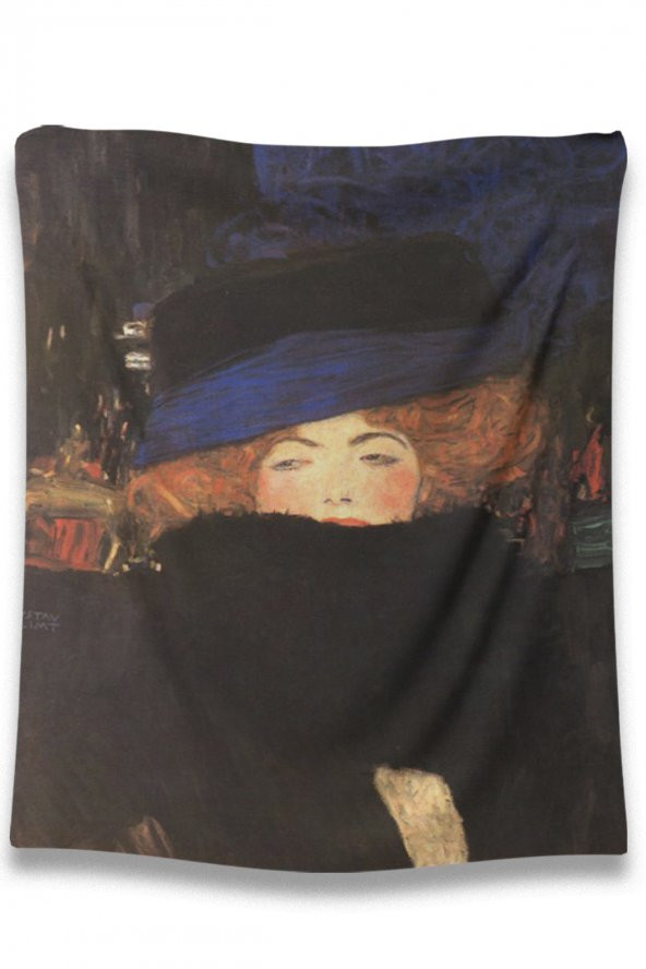 Hobimania Duvar Örtüsü Tapestry Gustav Klimt Lady With Hat And Feather Boa 150x100 cm Duvar Dekorasyon Moda