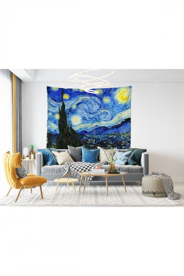 Hobimania Yıldızlı Gece Van Gogh Duvar Örtüsü 150x100 cm Duvar Dekorasyon Moda
