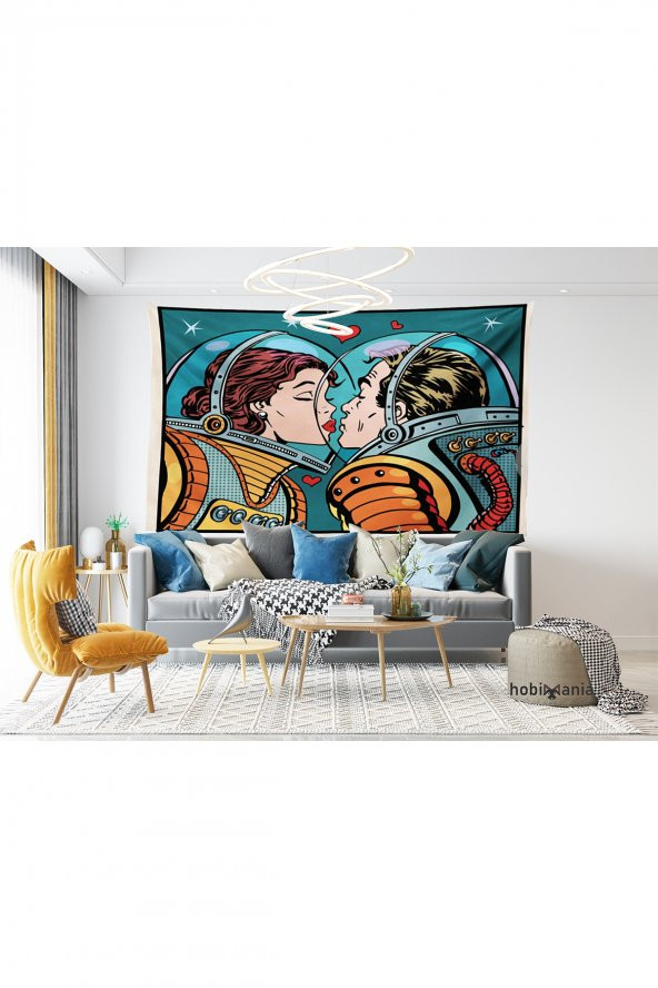 Hobimania Astronot Aşk Duvar Örtüsü Tapestry 150x100 cm Duvar Dekorasyon Moda