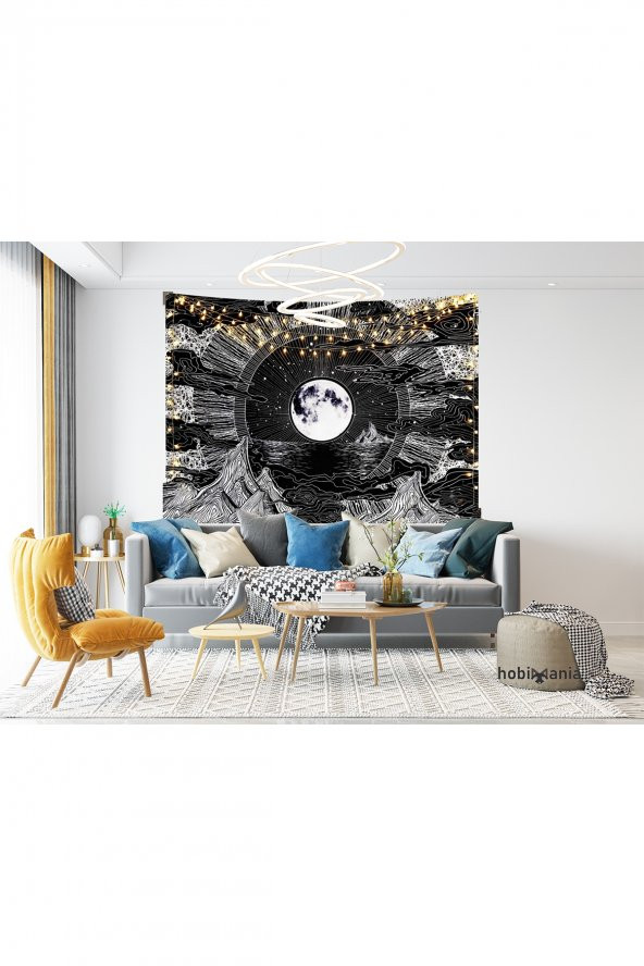 Hobimania Moon Siyah Beyaz Duvar Örtüsü Ay 70x100 cm Duvar Dekorasyon Moda