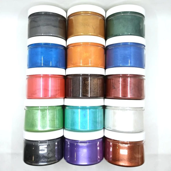 METALİK SEDEFLİ PİGMENT TOZ BOYA SETİ 15 RENKx50GR 750 GR SET - 2