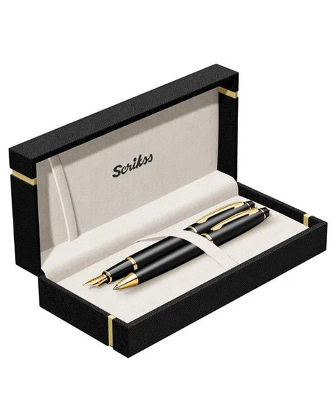 Scrikss 35 Siyah Altın Dolma Kalem ve Tükenmez Kalem Seti
