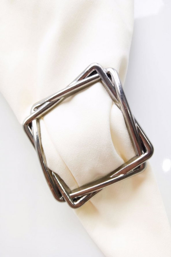 6 Adet Silver Square Metal Peçete Halkası - 2