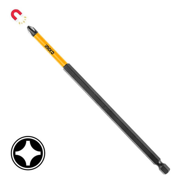 İngco Bits Uç PH2 250 mm Yıldız Matkap Vidalama Ucu S2 Çeliği Mıknatıslı