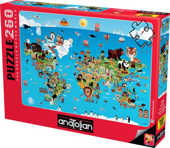 Anatolian 260 Parçalık Puzzle / Karikatür Dünya Haritası - Kod 3338