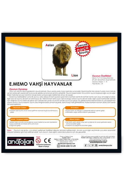 Anatolian e.Memo Hafıza Oyunu - Vahşi Hayvanlar (54 Parça) 7404 - 3