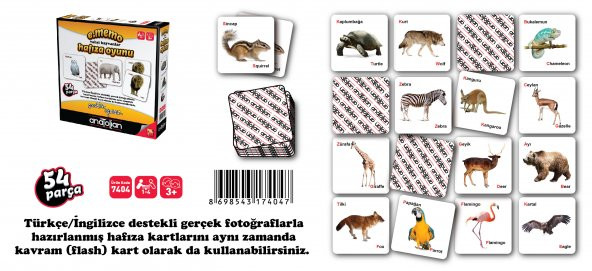 Anatolian e.Memo Hafıza Oyunu - Vahşi Hayvanlar (54 Parça) 7404 - 2