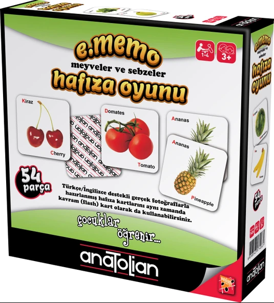 Anatolian e.Memo Hafıza Oyunu - Meyveler ve Sebzeler (54 Parça) 7406