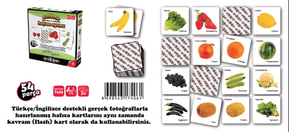 Anatolian e.Memo Hafıza Oyunu - Meyveler ve Sebzeler (54 Parça) 7406 - 2