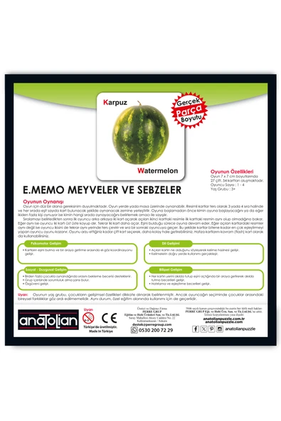 Anatolian e.Memo Hafıza Oyunu - Meyveler ve Sebzeler (54 Parça) 7406 - 3
