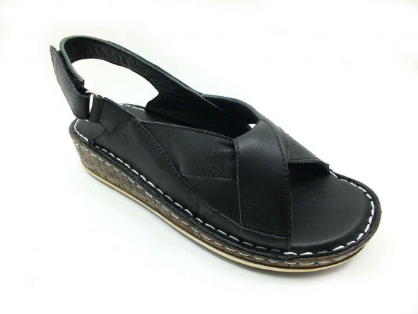 Çarıkçım Hakiki Deri Cırtlı Kadın Sandaleti Siyah 114 026 - 2