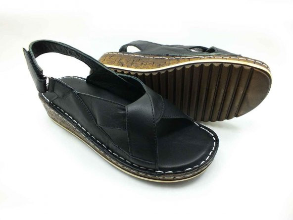 Çarıkçım Hakiki Deri Cırtlı Kadın Sandaleti Siyah 114 026 - 5