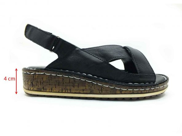 Çarıkçım Hakiki Deri Cırtlı Kadın Sandaleti Siyah 114 026 - 6